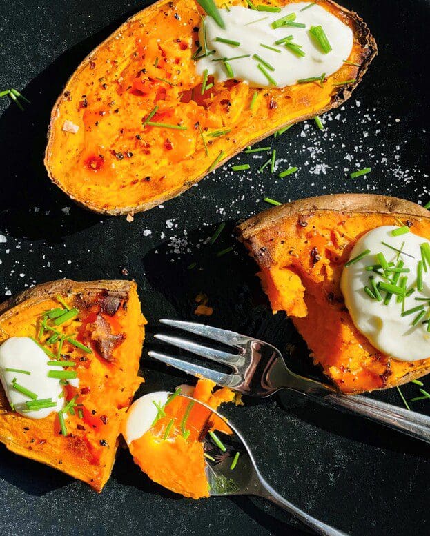 baked sweet potatoes with chili