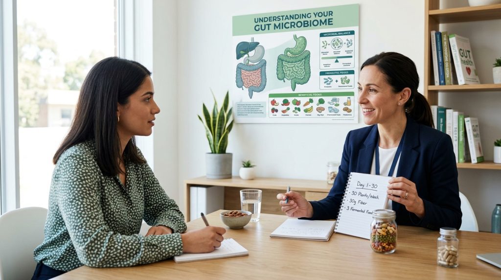 2 women discussing the 30-30-3 Microbiome protocol