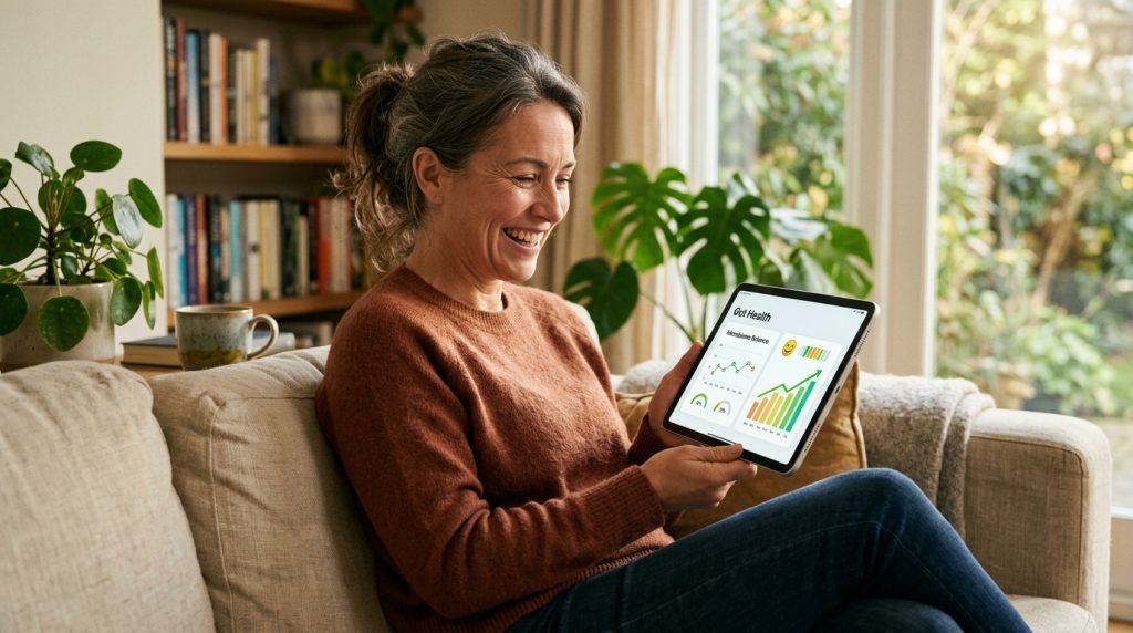 Woman looking at a health chart on a tablet