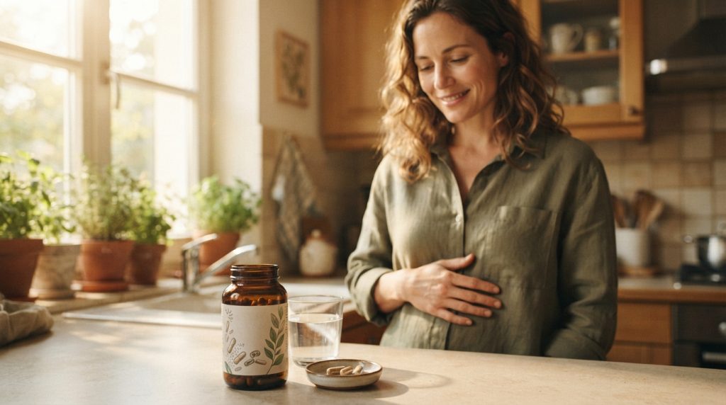 Woman about to take Probiotic supplements