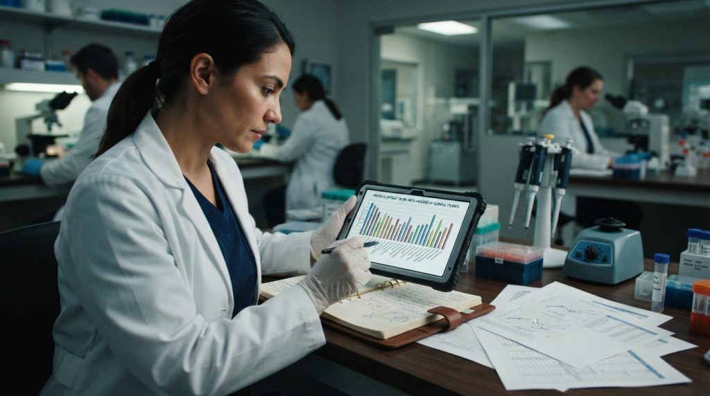 Lab technician looking at Probiotic strains for IBS